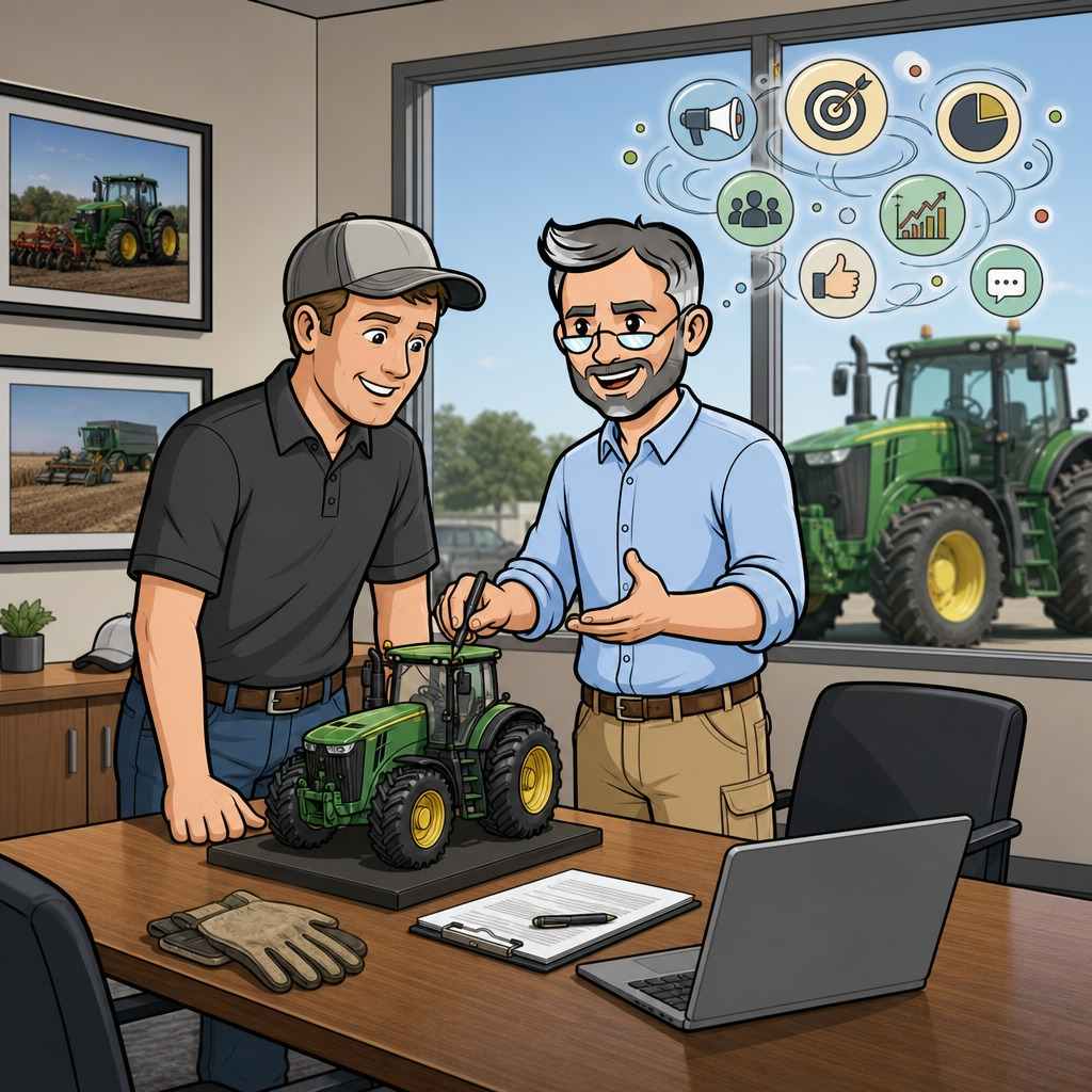 Marketing agricultural equipment to a farmer.