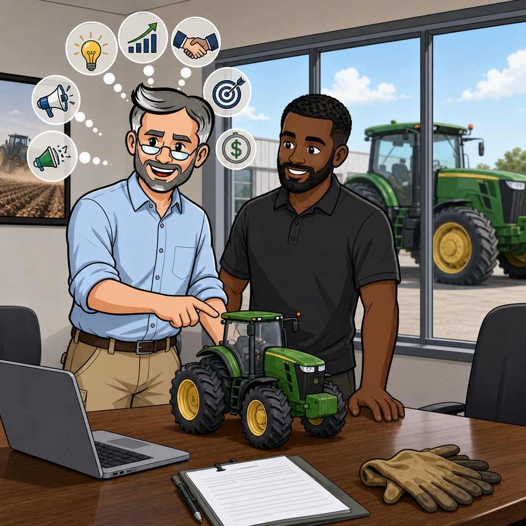 Marketing agricultural equipment to a farm manager.