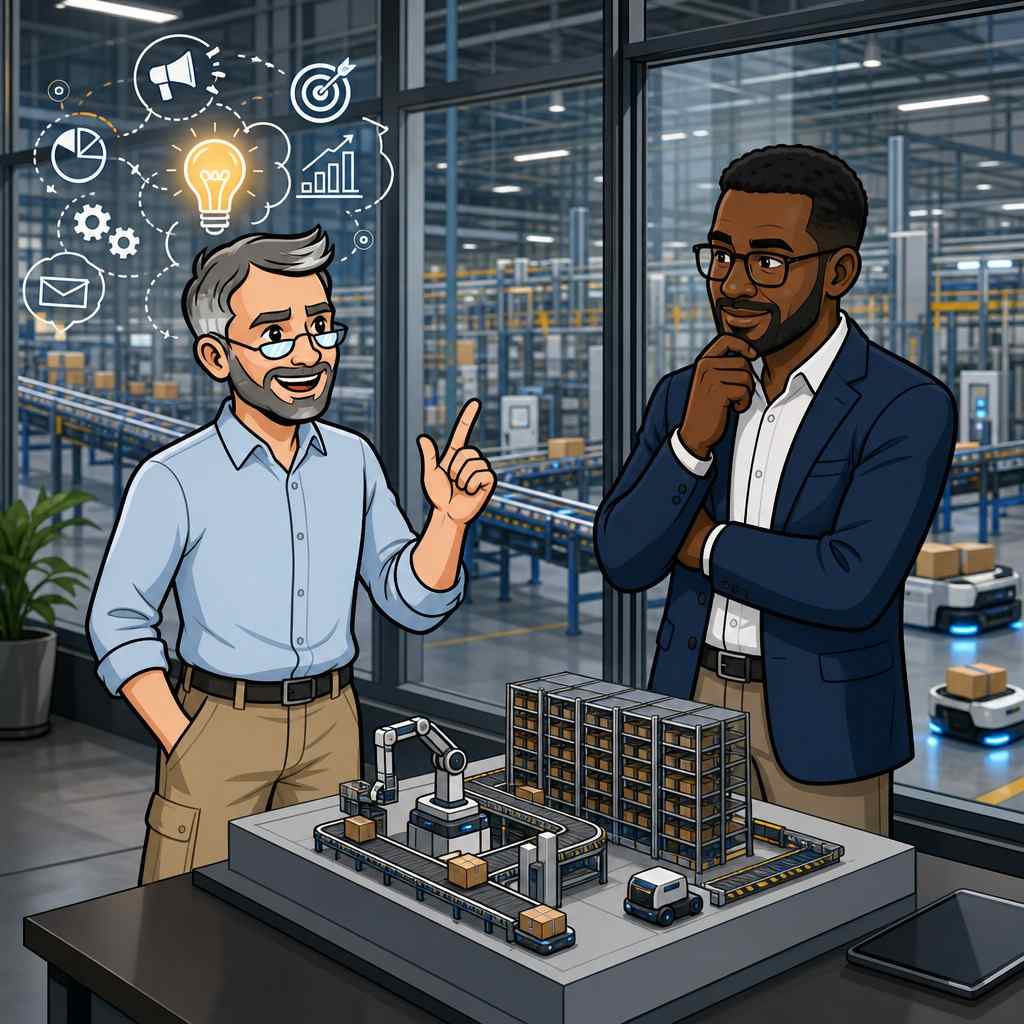 Selling automation equipment to a warehouse manager.